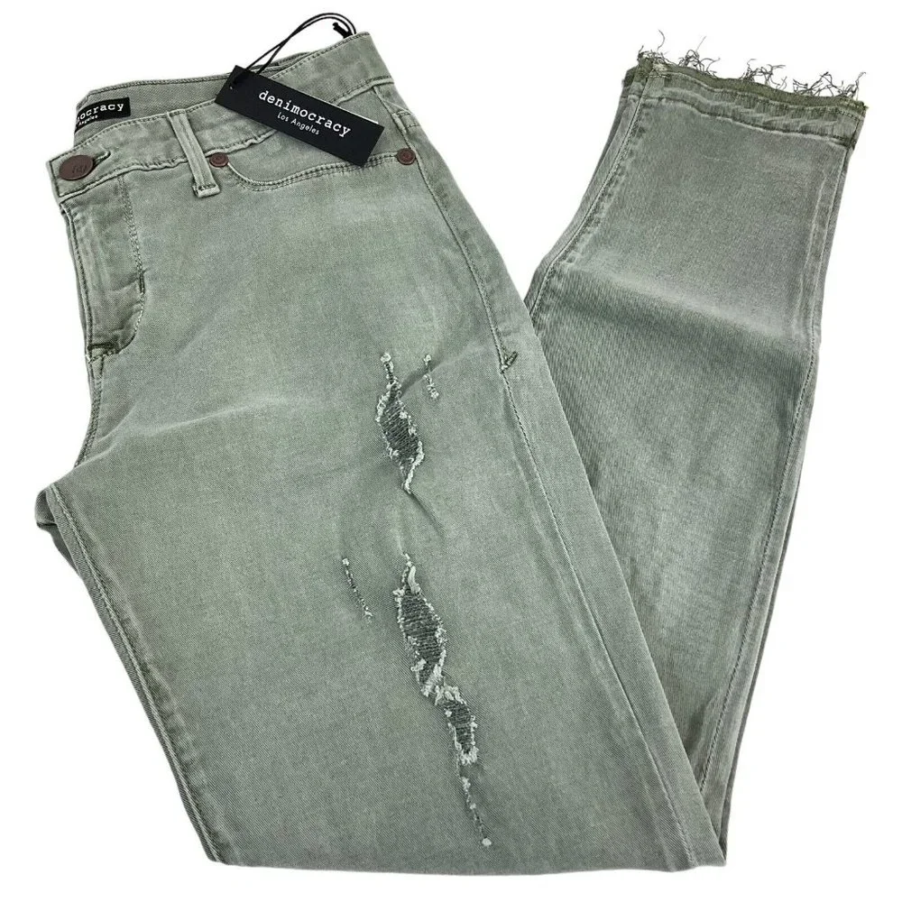 Democracy Los Angeles Jeans Women's 26 Green Luxe Skinny Crop Stretch $84 Nwt - Picture 3 of 13